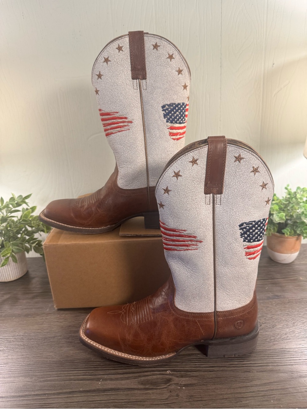 Ariat Circuit Patriot Brown White Western Cowgirl Boots American Flag Women 10B